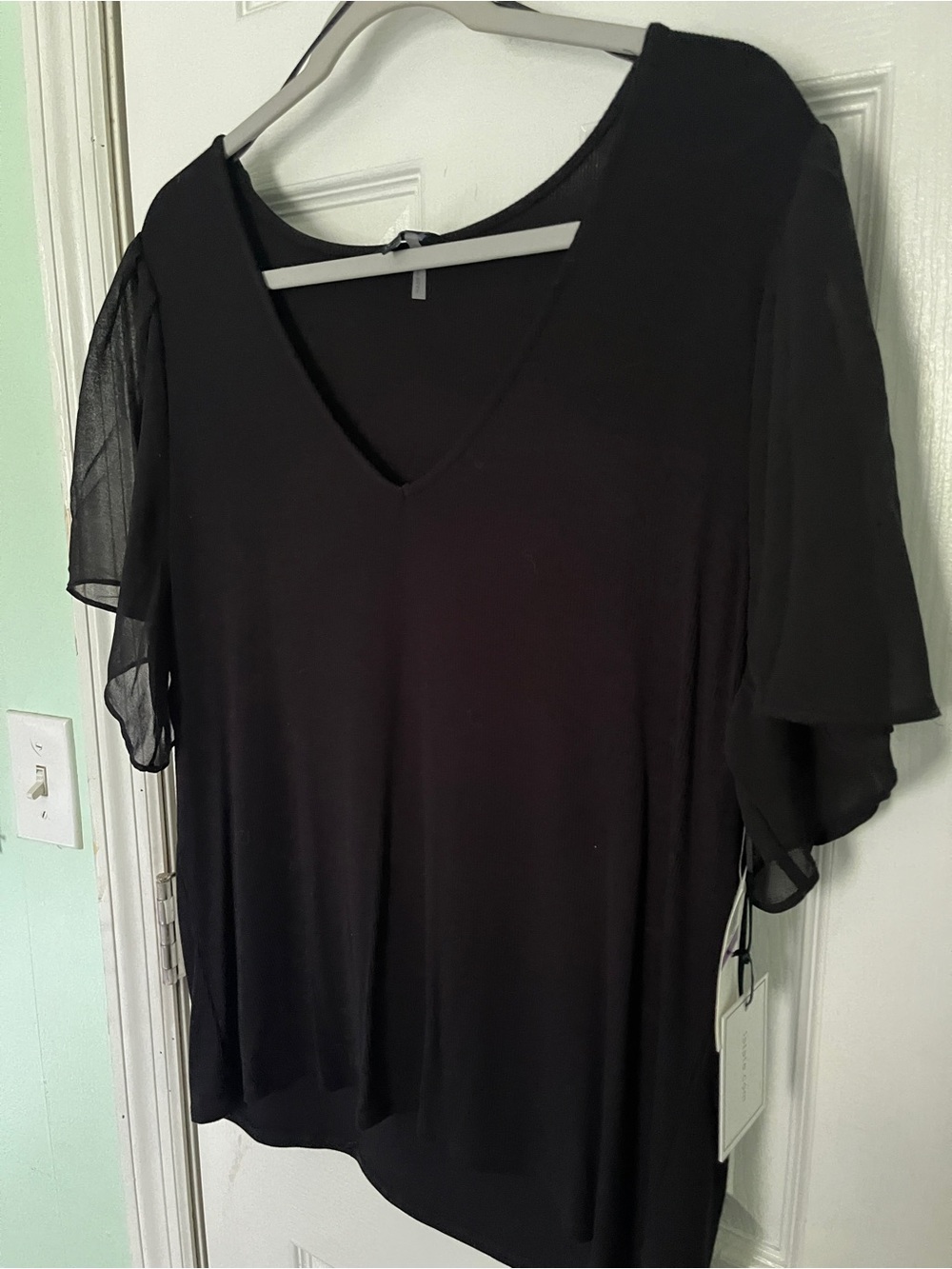 STATE Black V-Neck Flutter Sleeve Blouse